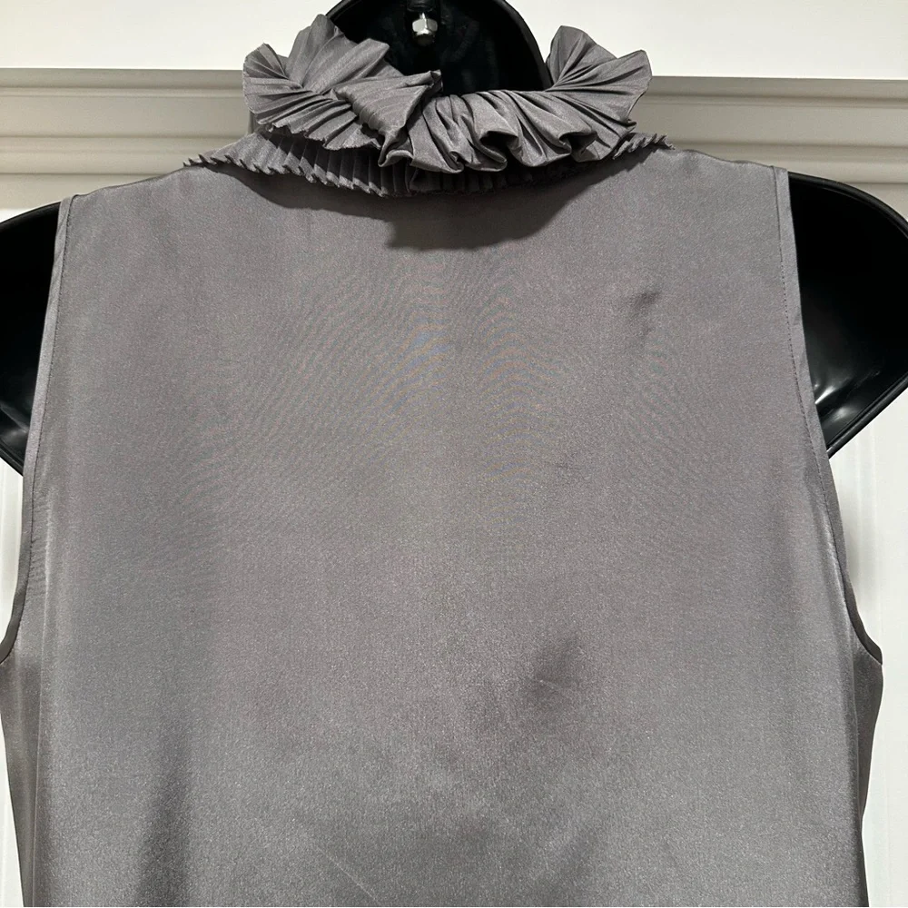 J.Crew Factory Silk Sleeveless Ruffle-Trim Gray Size 2 *See Measurements*